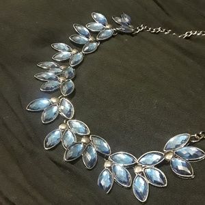 Dark blue crystal gem teardrop statement necklace